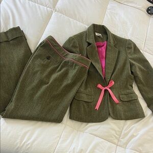 Lilly Pulitzer Green and Pink Wool Blend Fabric S/8